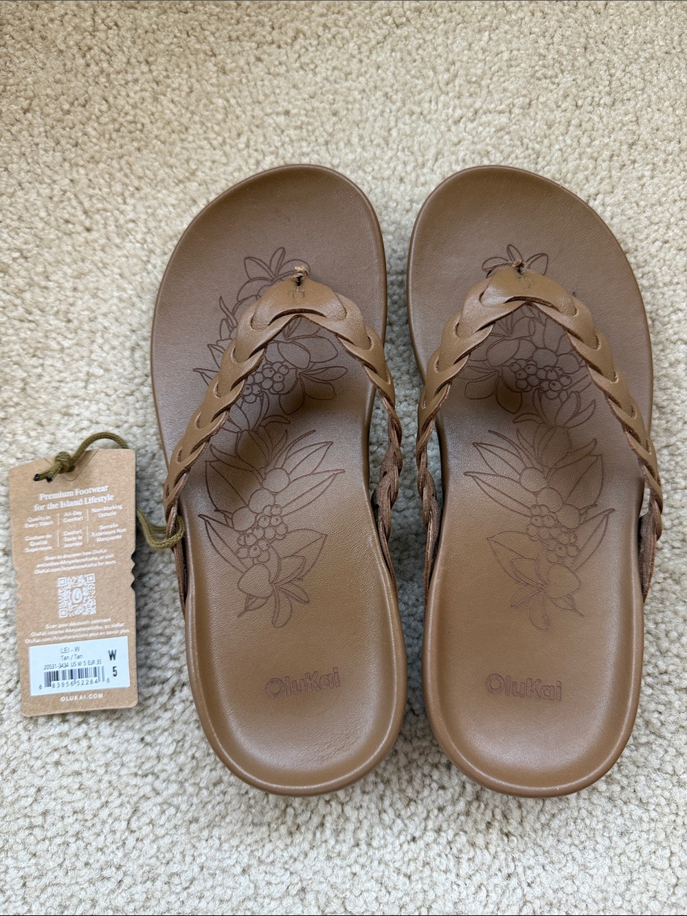 OluKai Lei Women’s Tan Braided Thong Slide Sandals